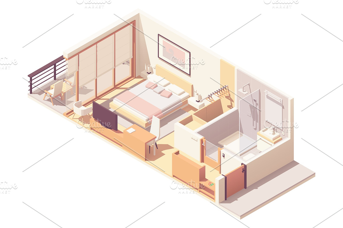 Vector isometric hotel room in Illustrations - product preview 8