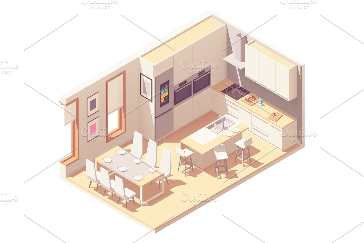 Vector isometric kitchen interior in Illustrations - product preview 8