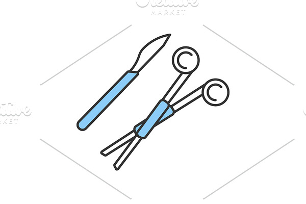 Surgical scalpel and clamp icon