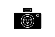 Smiling photo camera glyph icon
