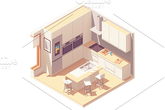 Vector isometric kitchen interior in Illustrations - product preview 1
