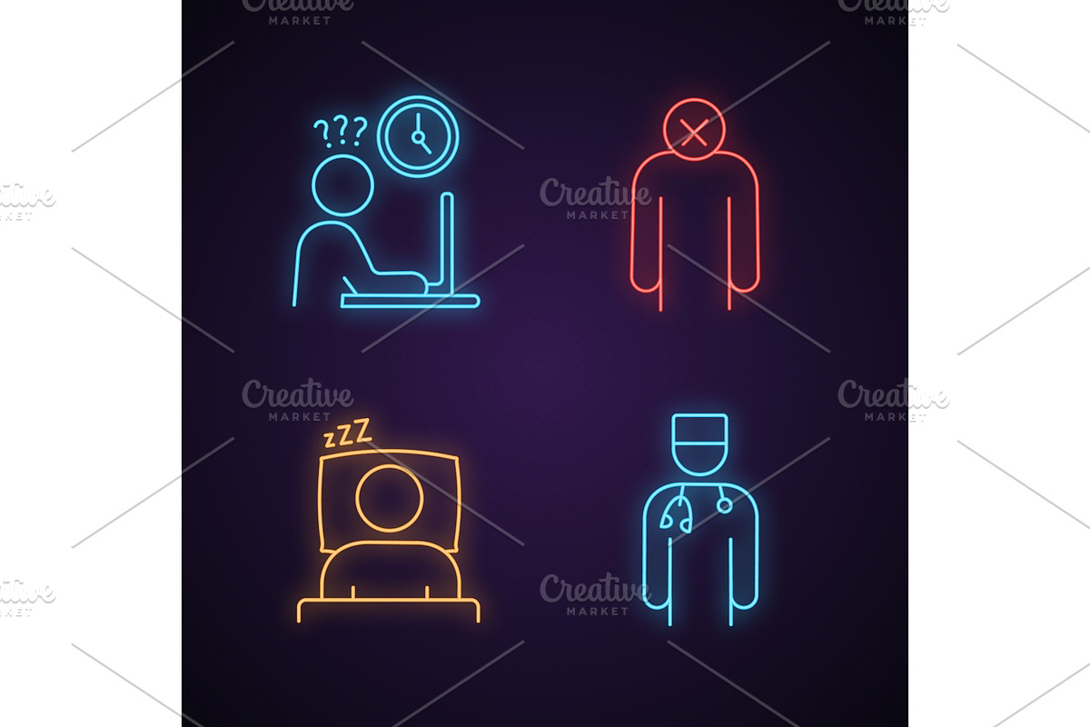 Emotional stress neon light icons in Icons - product preview 8