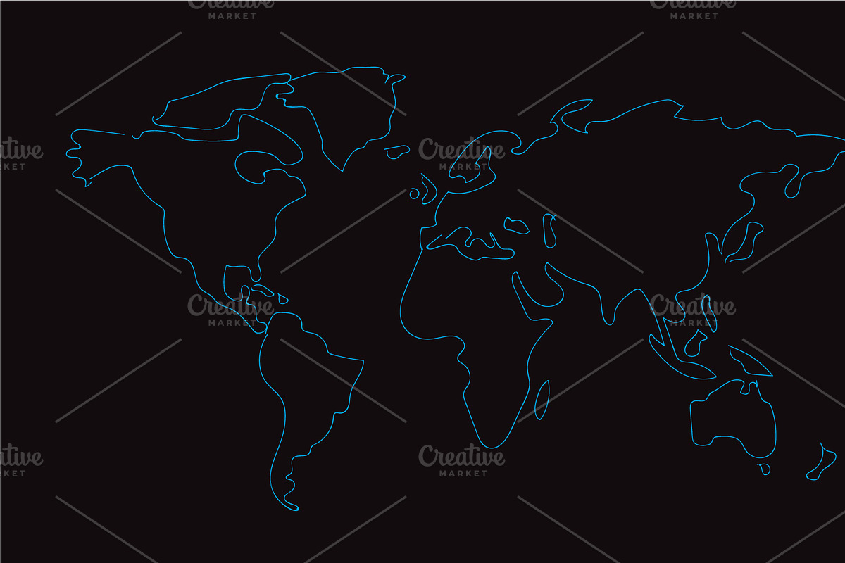 Hand drawn outline World Map blue  in Graphics - product preview 8