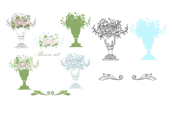 Set with rococo&chinoiserie elements in Illustrations - product preview 1