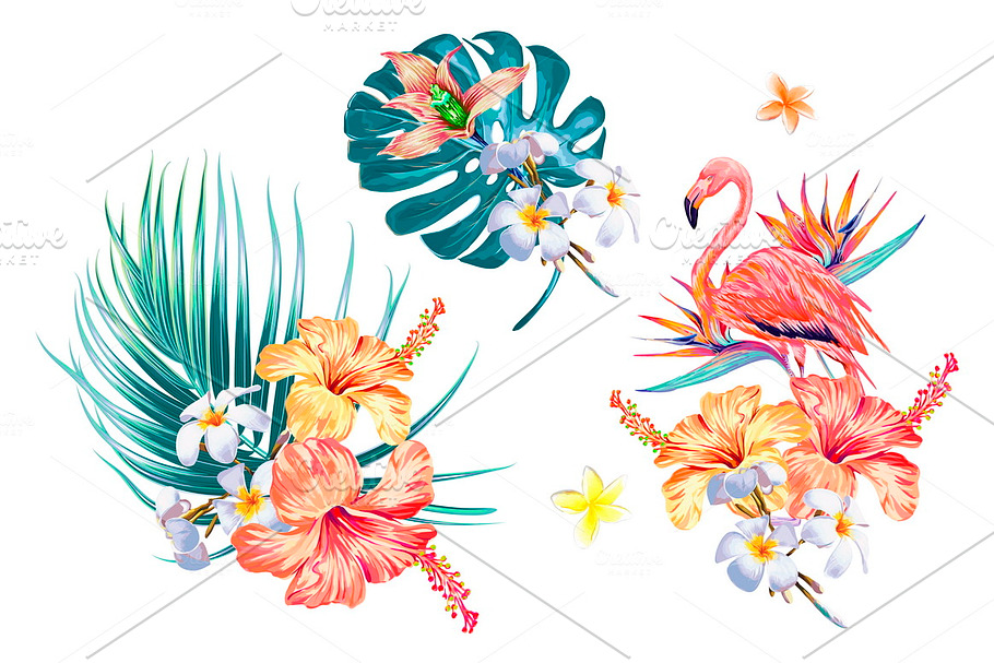 Tropical flowers,leaves illustration in Illustrations - product preview 8
