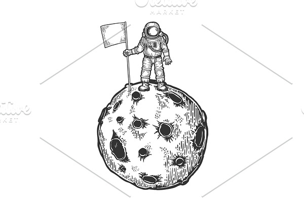 Spaceman on planet engraving vector
