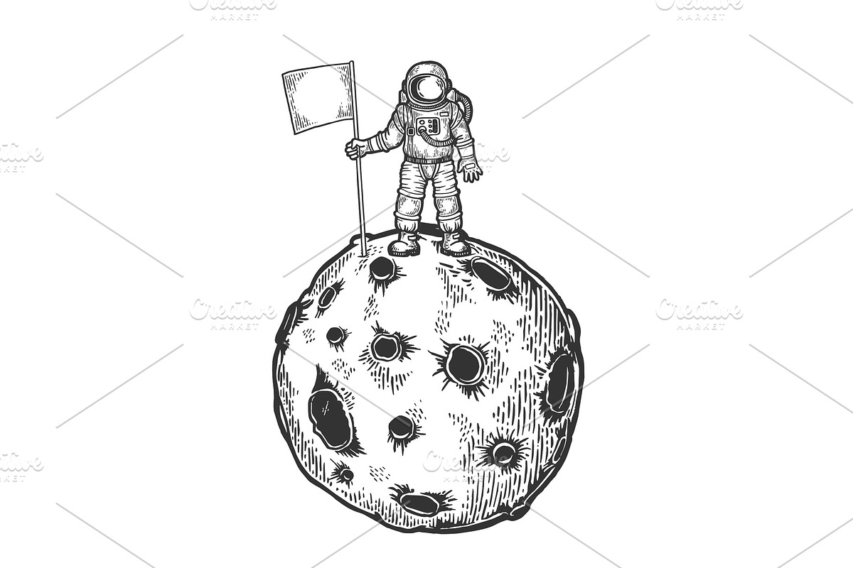 Spaceman on planet engraving vector in Illustrations - product preview 8