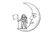 Spaceman with flag on moon engraving