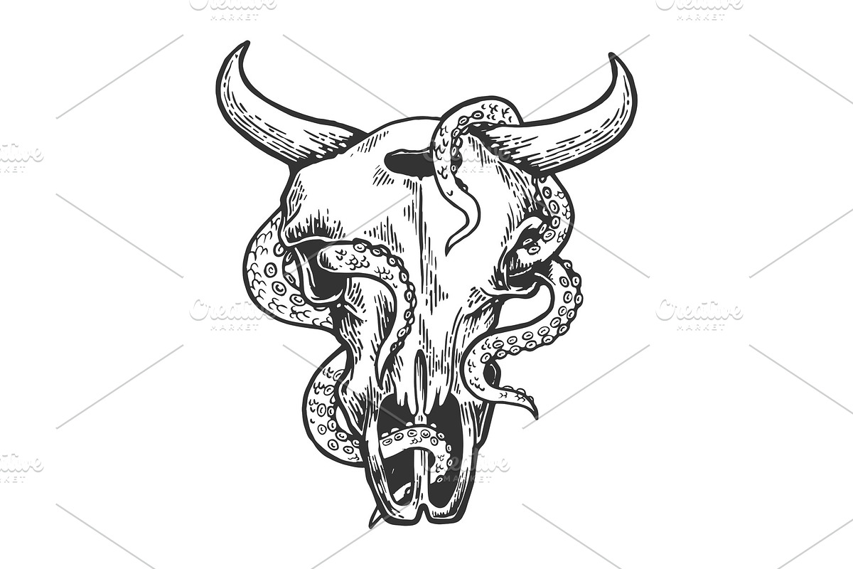 Octopus in cow skull illustration in Illustrations - product preview 8