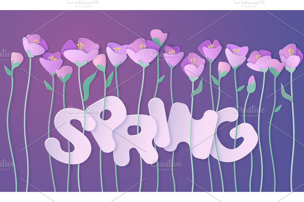 Paper cut 3d flowers banner in in Illustrations - product preview 8