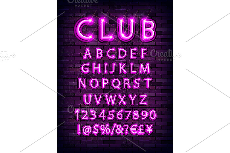 Pink neon font on brick wall. in Graphics - product preview 8