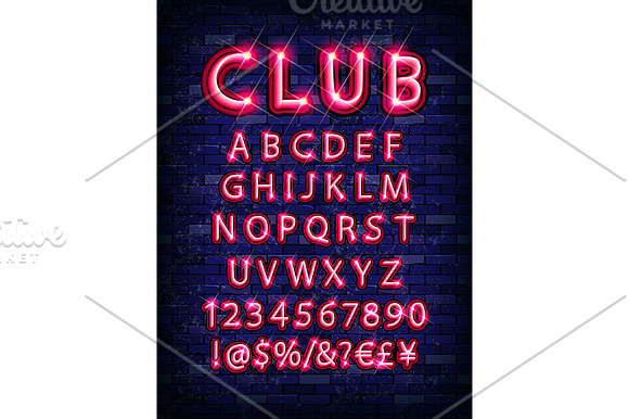 Pink neon font on brick wall. in Graphics - product preview 1
