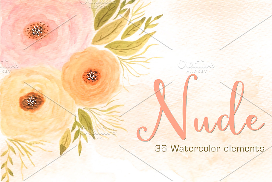 NUDE - 36 Watercolor Floral Elements in Illustrations - product preview 8