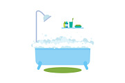 Bath with Bubbles Hot Water Vector