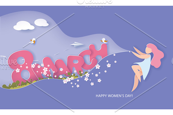 Happy Women Day holiday Paper cut