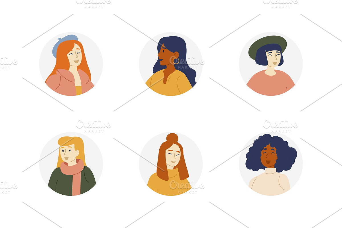 Portraits of girls of different in Illustrations - product preview 8