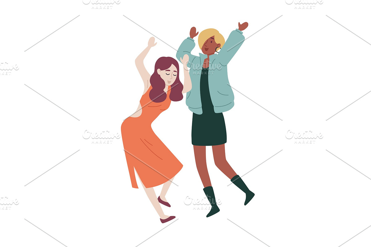 Female friends dancing. Students in Illustrations - product preview 8
