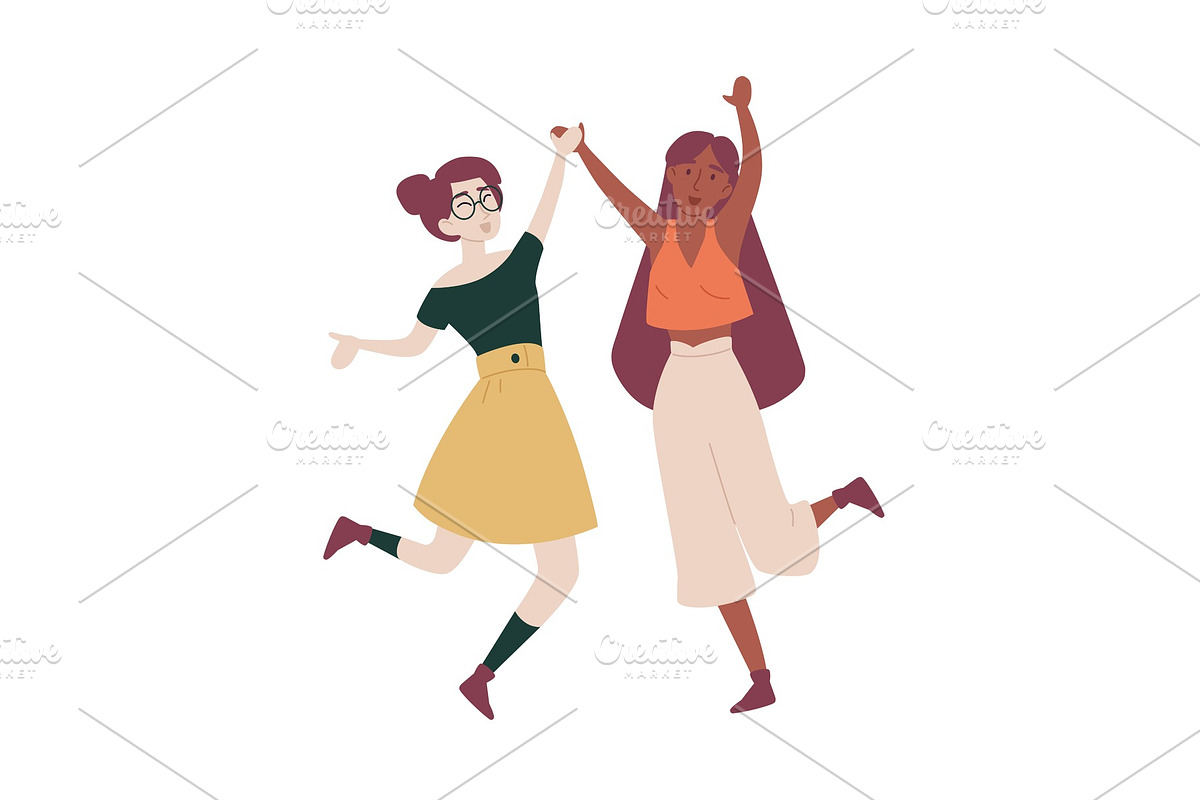 Girls with their hands up jumping in Illustrations - product preview 8