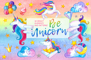 Be Unicorn watercolor illustrations 