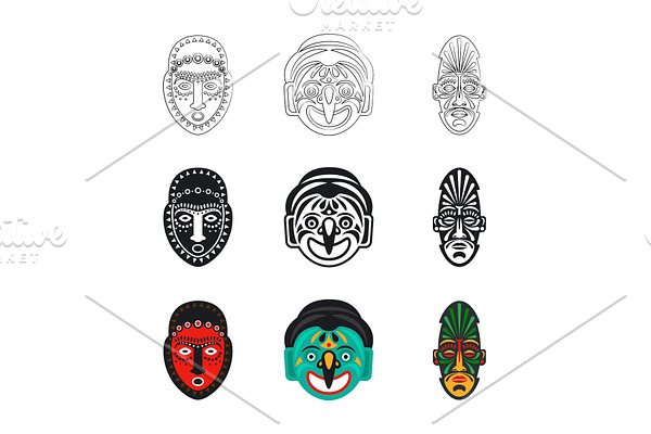 Set of tribal african mask icons