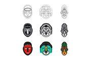 Set of tribal african mask icons