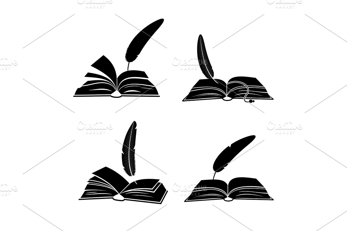 Books and feathers silhouette vector in Graphics - product preview 8