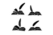 Books and feathers silhouette vector