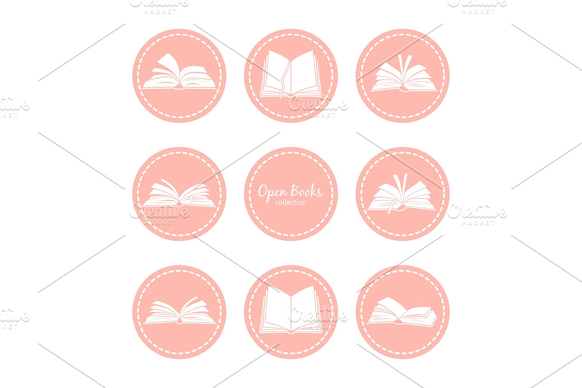 Vintage icons with open books in Graphics - product preview 8