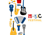 Music festival banner with cartoon