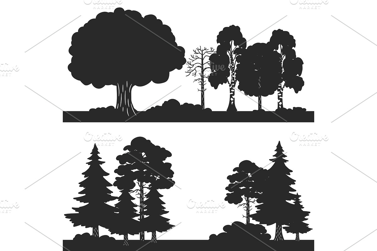 Black vector forest trees of set in Graphics - product preview 8
