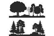 Black vector forest trees of set