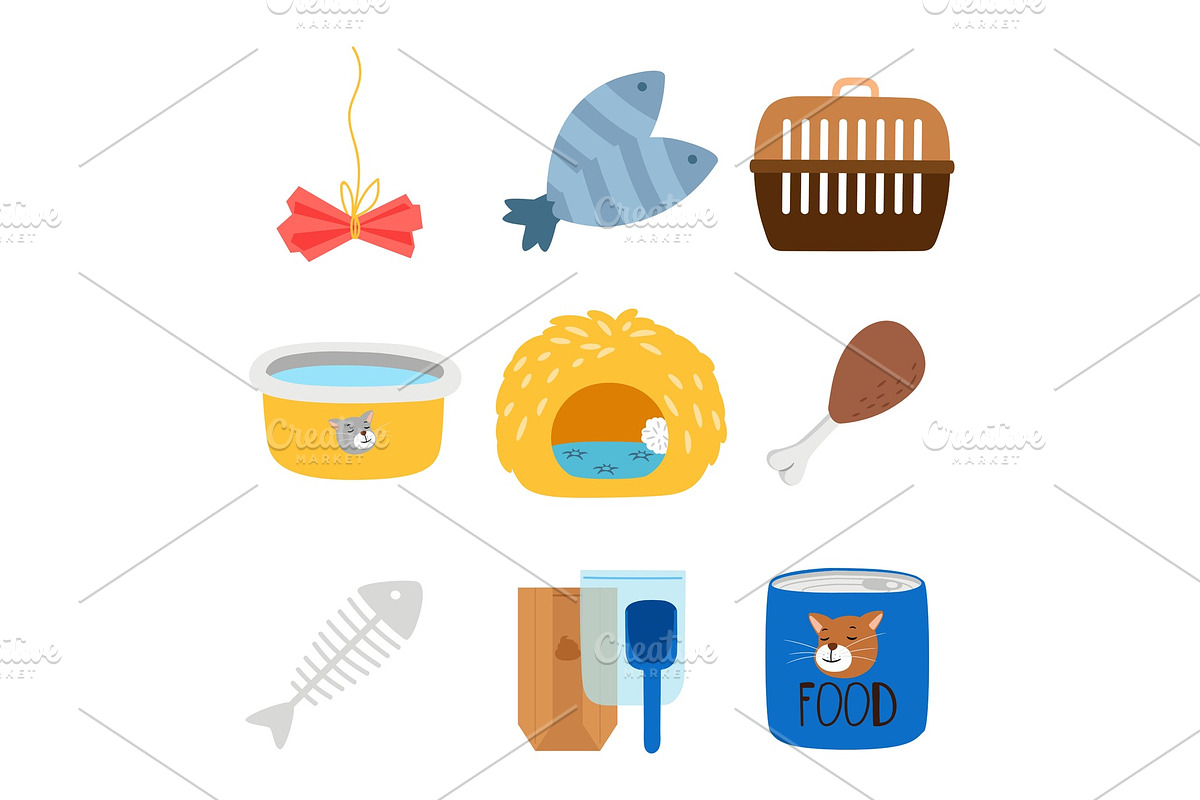Vector accessories and food for cats in Graphics - product preview 8