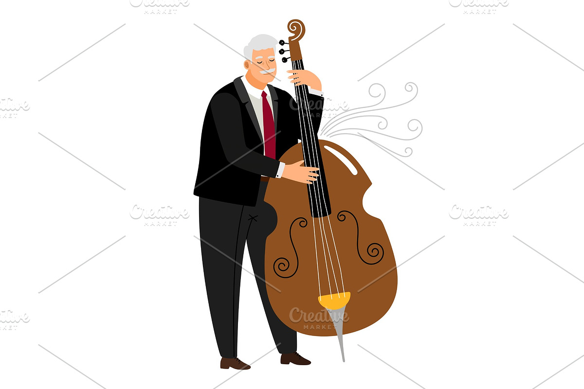 Vrtuoso contrabassist man, player in Graphics - product preview 8