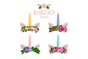 Unicorn tiaras with colored flowers