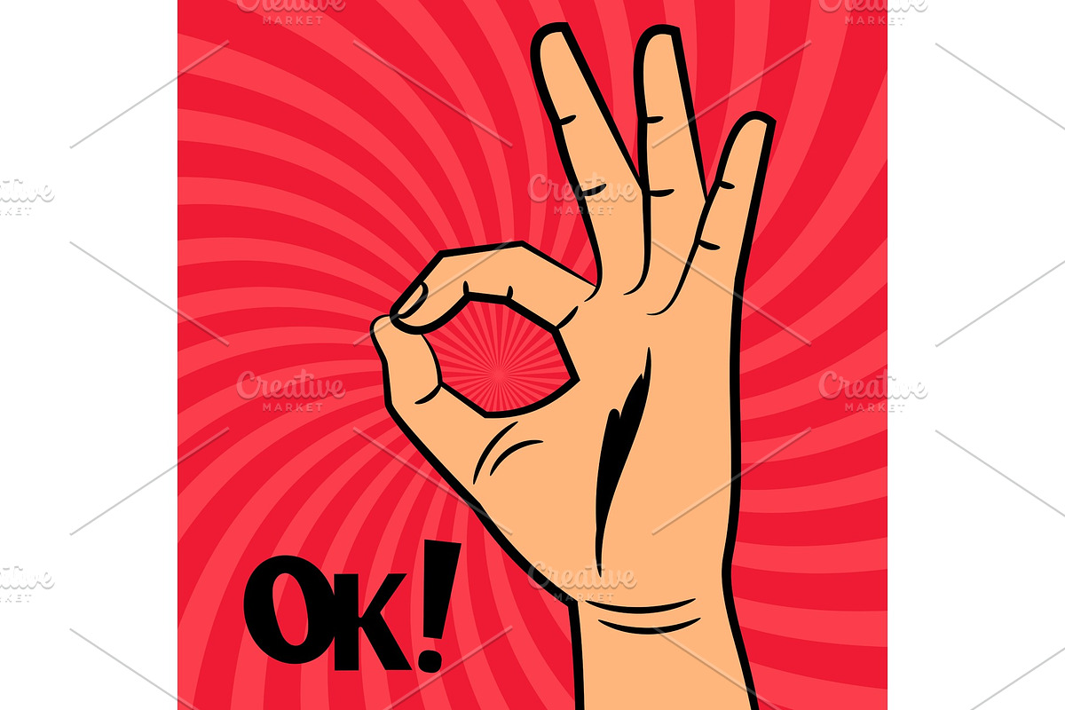 OK sign comic pop art style vector in Graphics - product preview 8