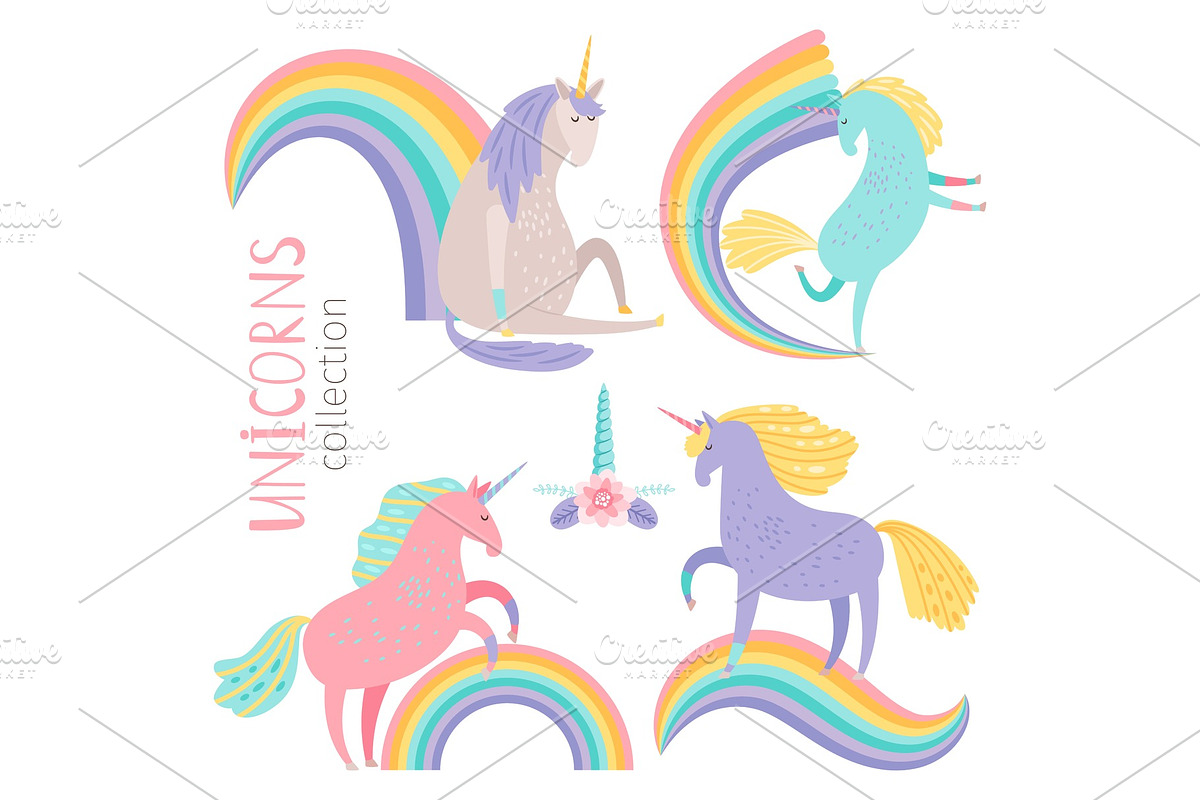 Vector cartoon character unicorns in Graphics - product preview 8