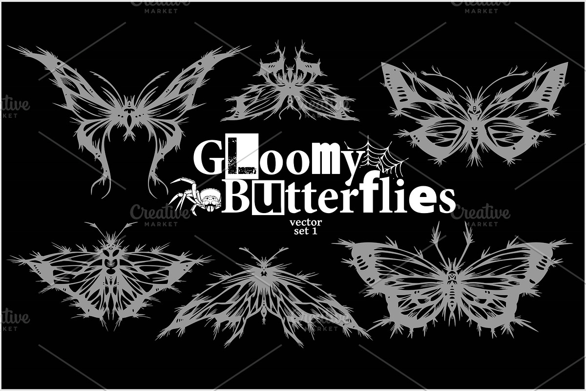 Gloomy Butterflies - vector set - in Illustrations - product preview 8