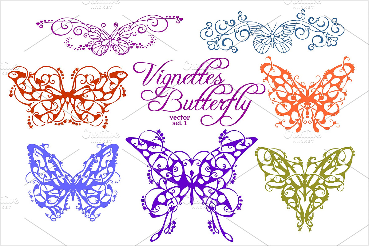 Abstract floral butterflies isolated in Illustrations - product preview 8