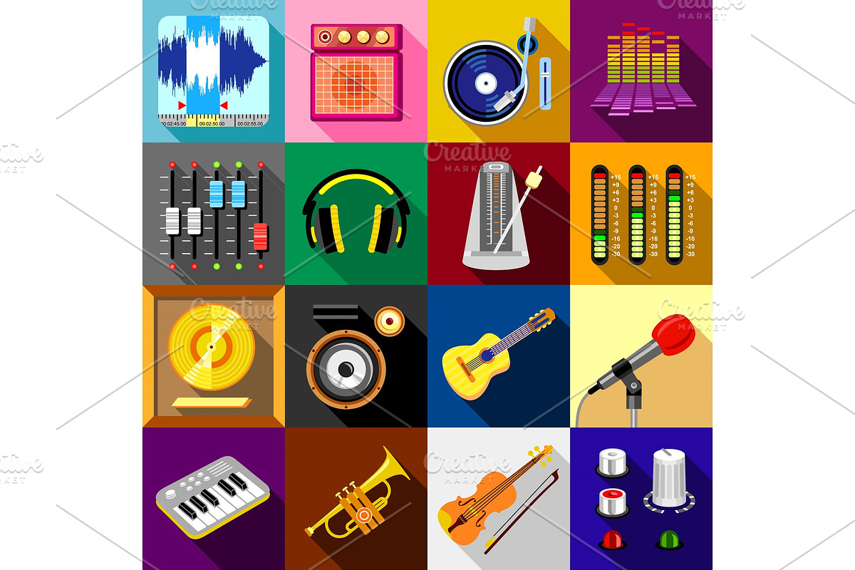 Recording studio symbols icons set in Illustrations - product preview 8