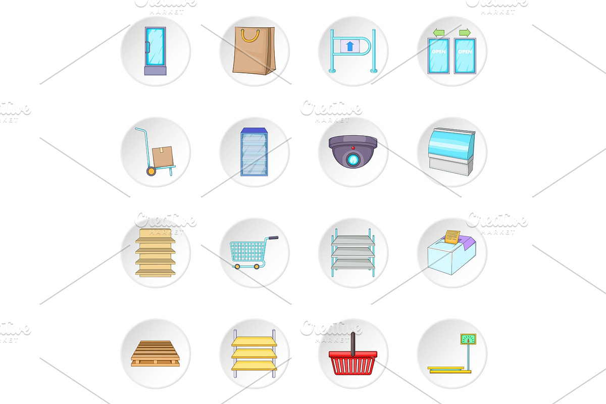 Supermarket icons set in Illustrations - product preview 8