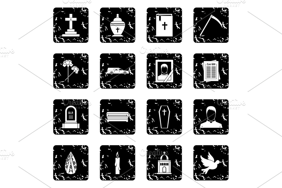 Funeral icons set in Illustrations - product preview 8