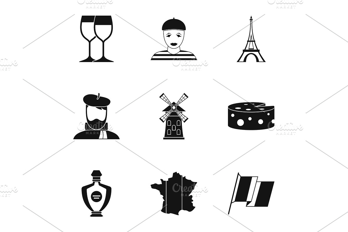 Stay in France icons set, simple in Objects - product preview 8