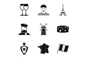 Stay in France icons set, simple