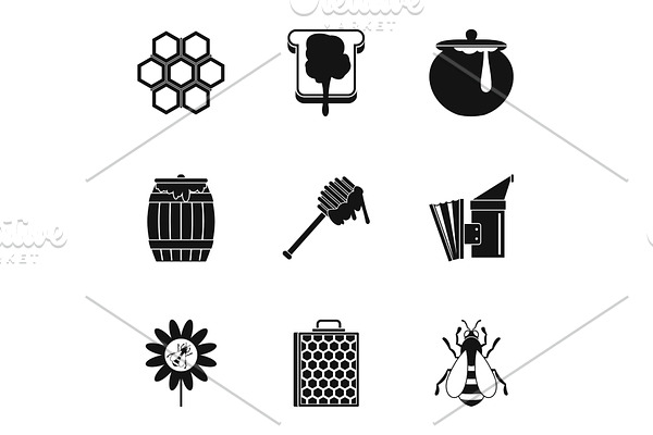 Honey production icons set, simple