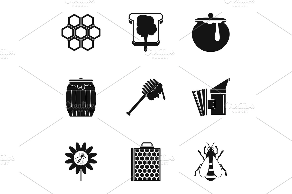 Honey production icons set, simple in Illustrations - product preview 8