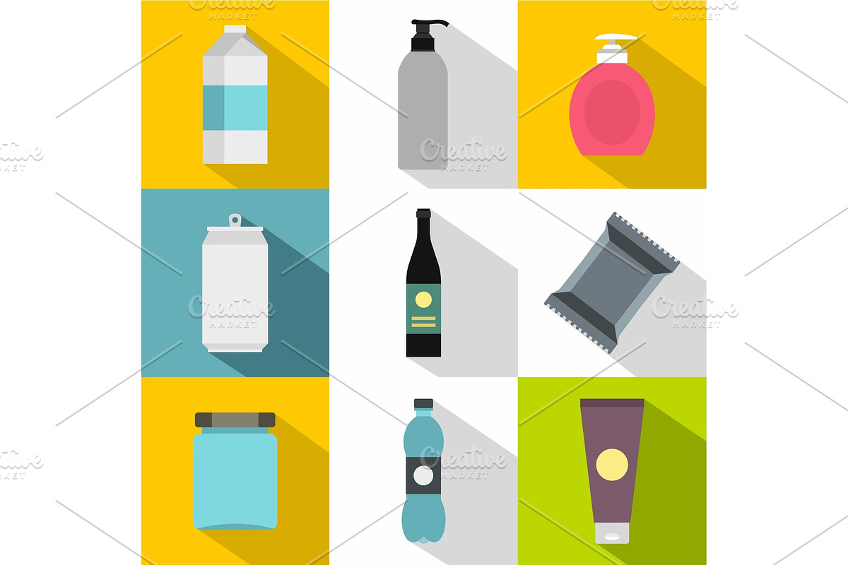 Pack icons set, flat style in Objects - product preview 8