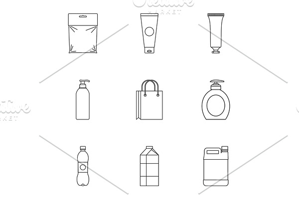 Container icons set, outline style