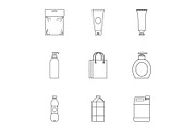 Container icons set, outline style