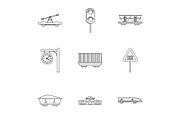 Iron way road icons set, outline