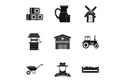 Animal farm icons set, simple style